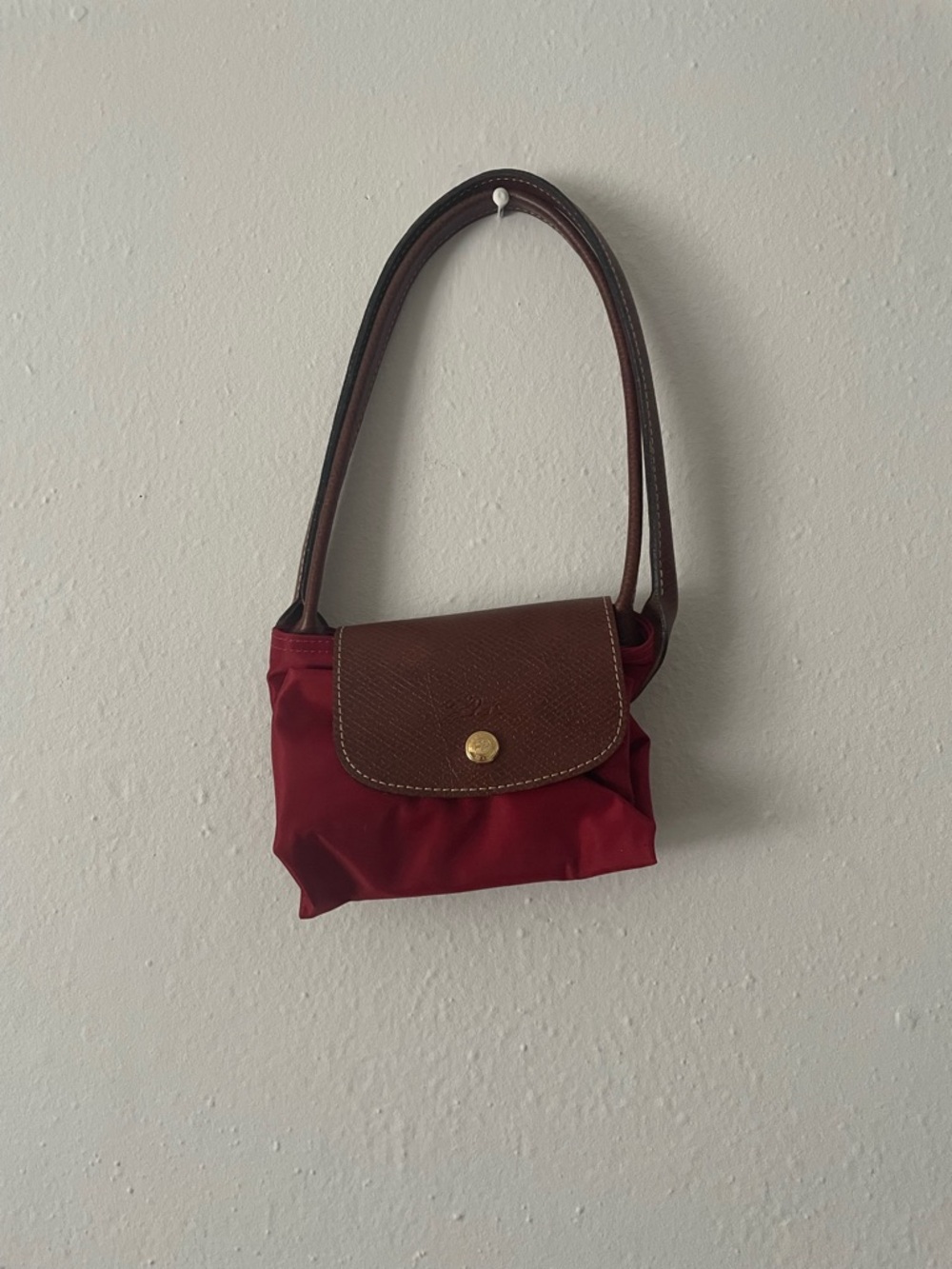 Medium Longchamp Red Tote with Brown Leather Flap